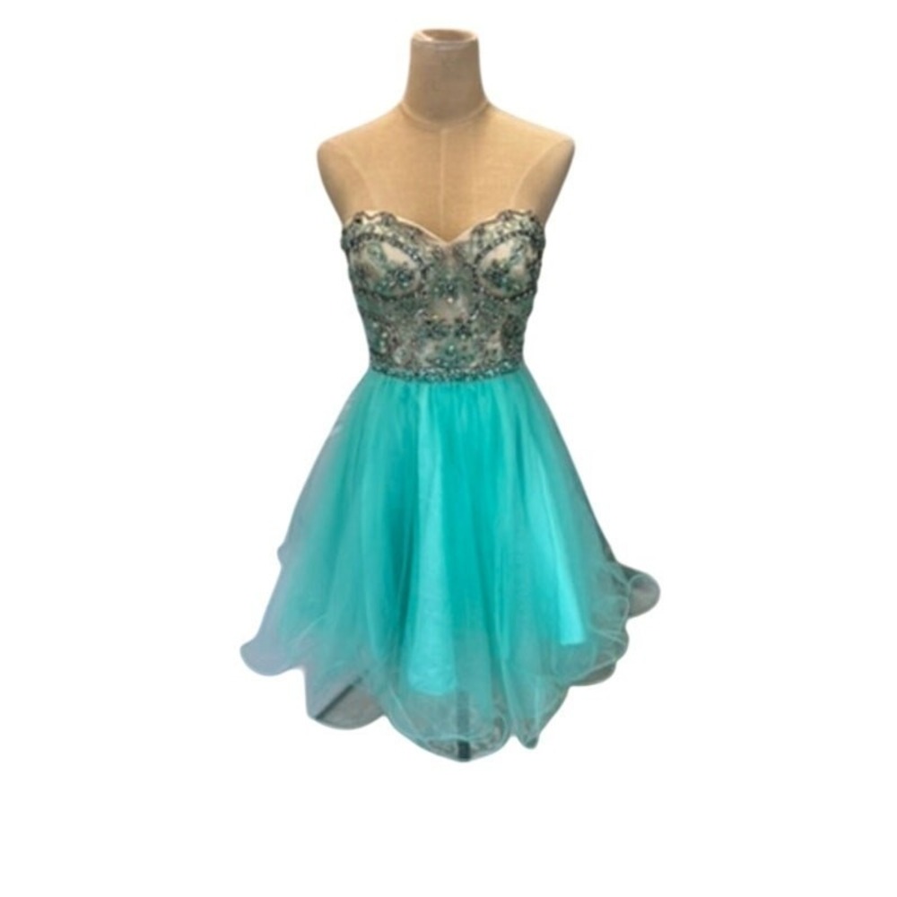 "LET'S FASHION" Beaded Ruffle HOCO Dress SZ‎ XS Y2K School Dance Fairy Open Back